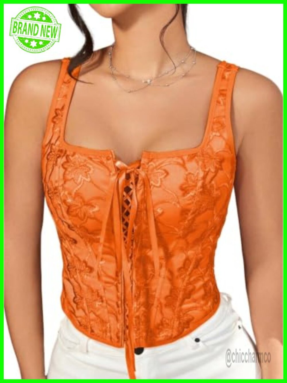 Floral Embroidery Corset Top Lace Up Bustier Square Neck Crop